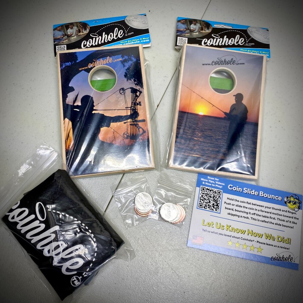 CoinHole Tabletop Game Set Fishing Archery with Coins and Carry Bag